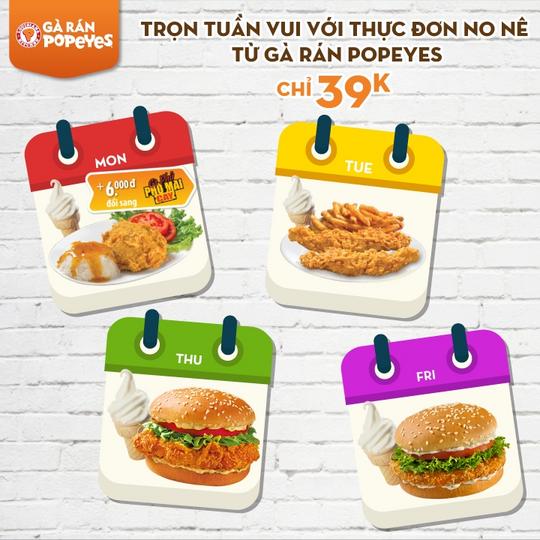 Popeyes trọn tuần vui với thực đơn combo 39k