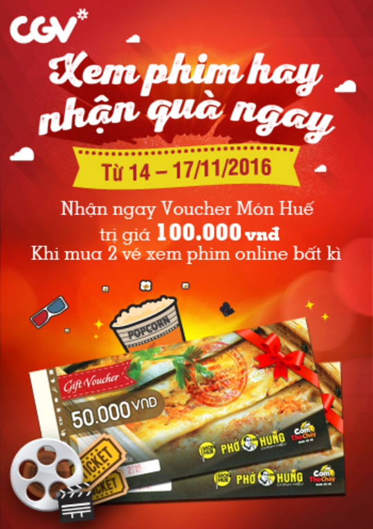 CGV tặng Voucher Món Huế Khi Mua 2 Vé