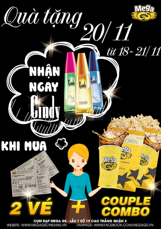 Mega GS Cinemas tặng nước hoa khi mua 2 vé và bắp