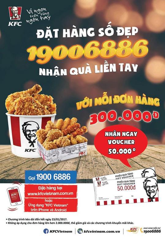 KFC tặng voucher 50k cho hóa đơn từ 300k