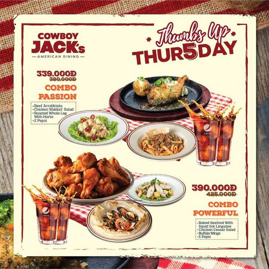 Cowboy Jack's thứ 5 combo 380k giảm còn 339k