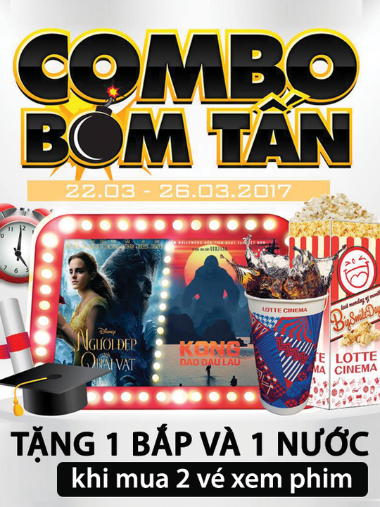 Lotte Cinema tặng bắp và nước khi mua 2 vé xem phim
