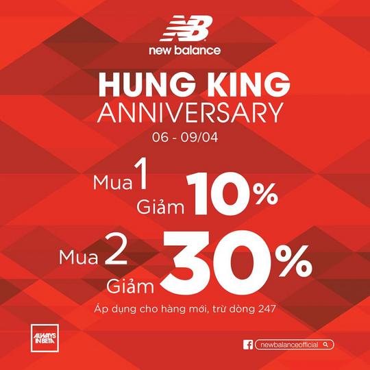 New Balance mua 1 giảm 10%, mua 2 giảm 30%