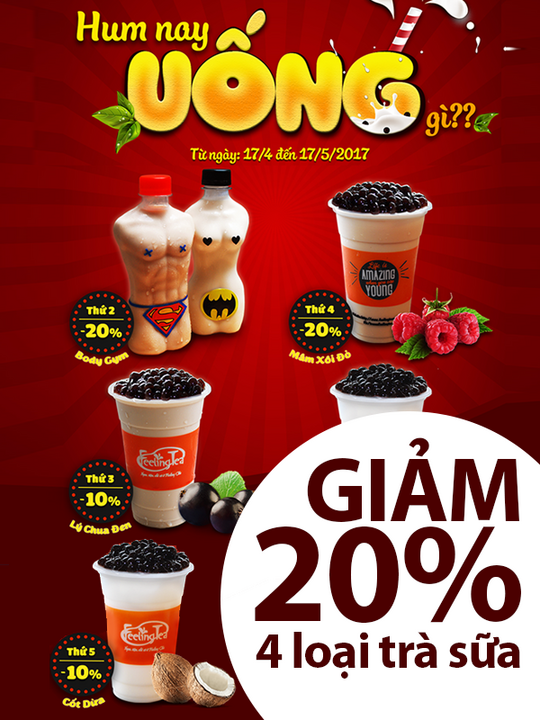 Feeling tea giảm đến 20% 4 món trà sữa