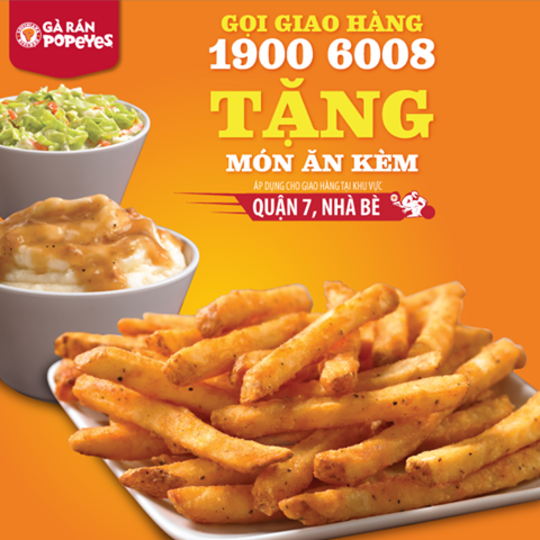 Popeyes tặng miễn phí 1 phần ăn kèm (size vừa) khi