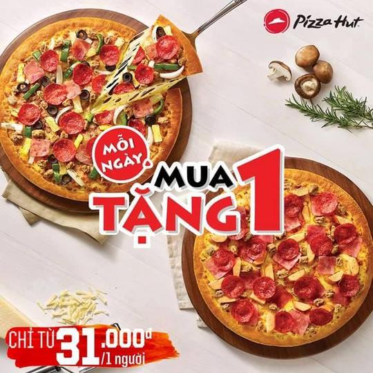 Pizza Hut mua 1 Pizza cỡ vừa tặng 1 Pizza cùng size