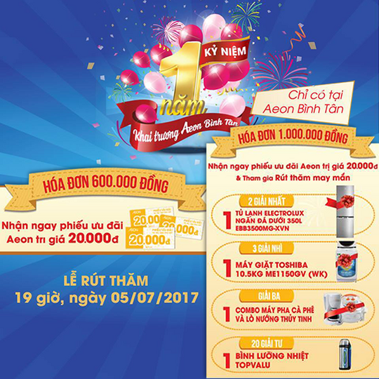 Aeon Mall nhận phiếu ưu đãi với hóa đên trên 600K