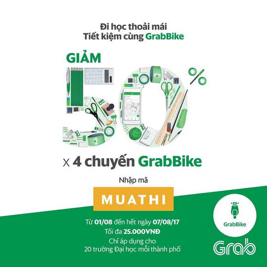 Grab giảm 50% cho tân sinh viên khi đi GrabBike