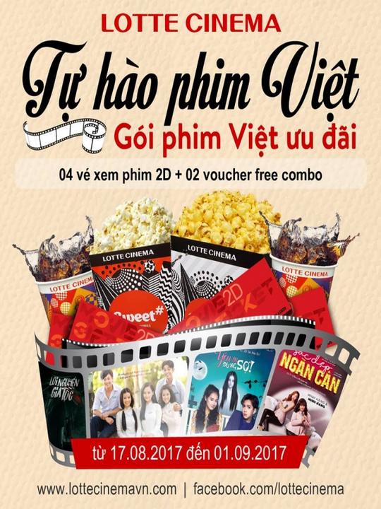 Lotte Cinema 4 vé 2D xem phim, combo bắp nước chỉ 340k