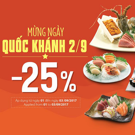 Sushi Tei giảm 25% cho nhóm 6 người