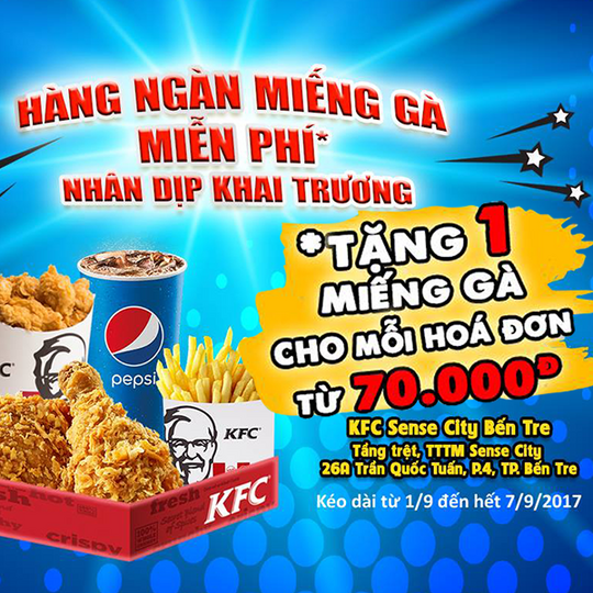 KFC với hóa đơn 70k tặng 1 miếng gà