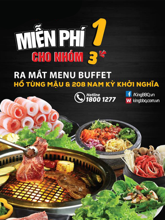 King BBQ chọn menu Buffet mới miễn phí 1 cho nhóm 3