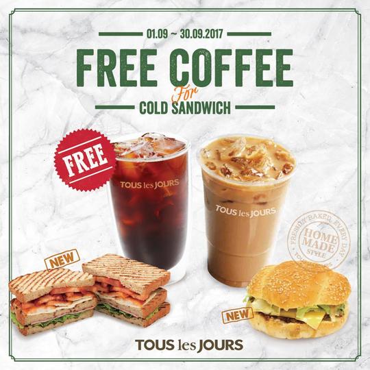 TOUS les JOURS tặng cà phê khi mua bánh Sandwiches