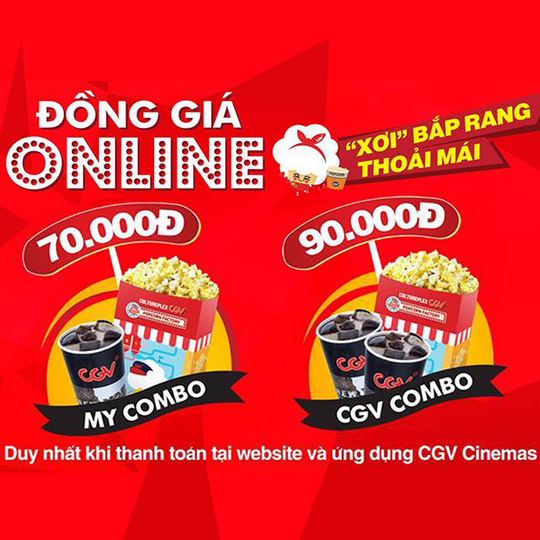 CGV miễn phí upsize khi mua bắp nước online