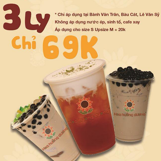 Hoa hướng dương combo 3 trà sữa chỉ 69k