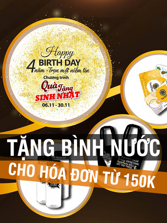 Tocotoco tặng bình nước cho hóa đơn từ 150k