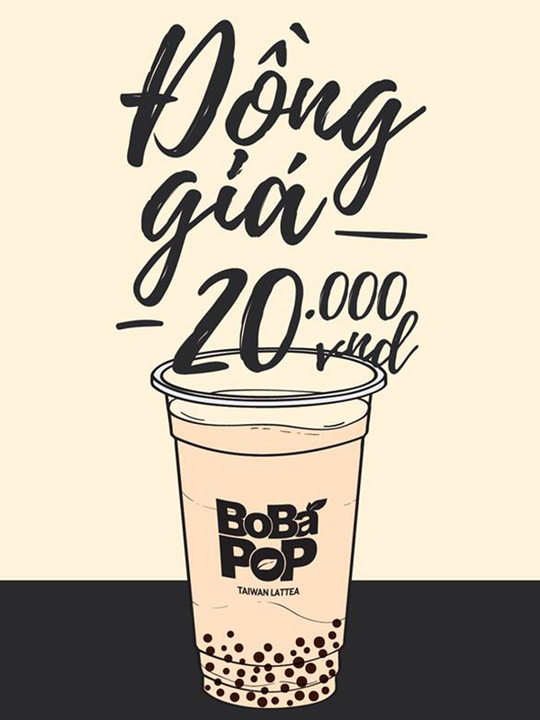 Bobapop đồng giá trà sữa size M chỉ 20k
