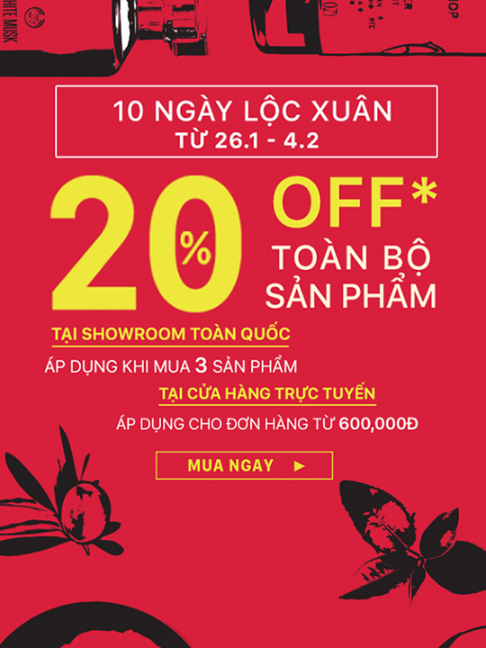 The Body Shop giảm 20% trên tổng hóa đơn