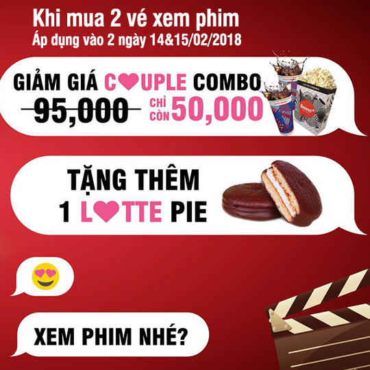 Lotte Cinema couple combo 95k chỉ còn 50k