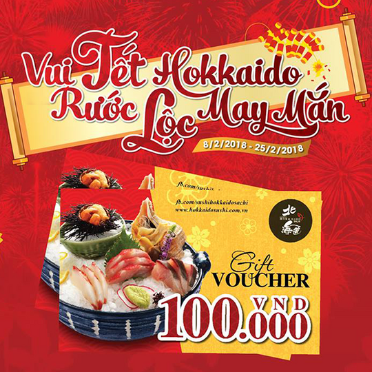 Sushi Hokkaido Sachi tặng voucher 100k cho HĐ 1000k