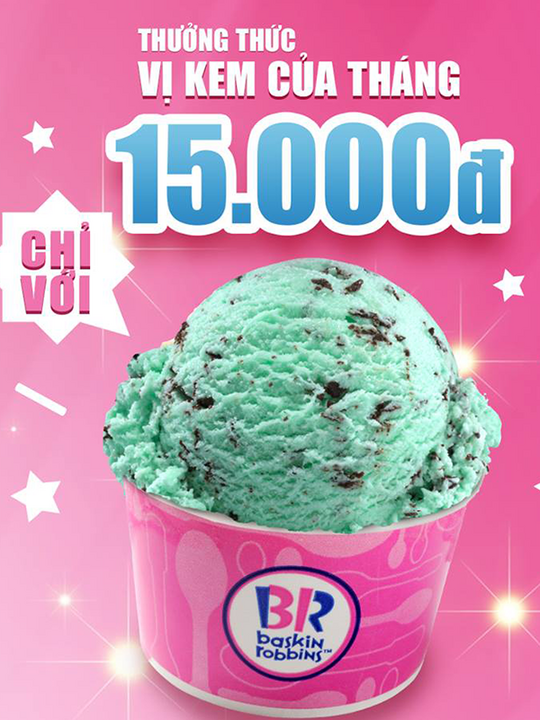 Baskin Robbins kem Mint Chocolate Chip chỉ 15k