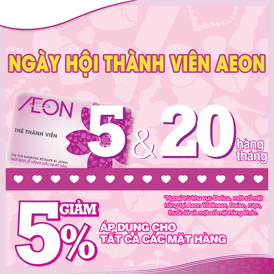 Aeon Mall giảm 5% vào ngày 5 và 20 hàng tháng
