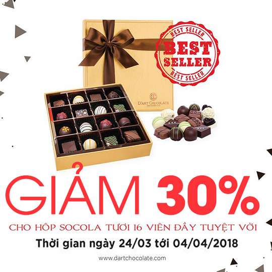 D'art chocolate giảm 30% cho hộp socola 16 viên