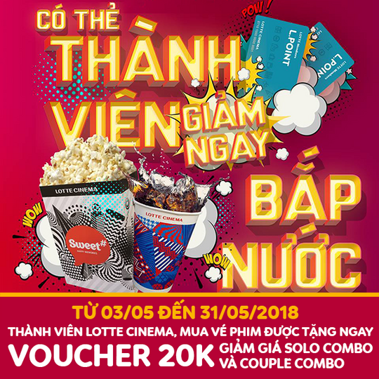 Lotte Cinema tặng 20k cho combo bắp nước khi mua 1 vé