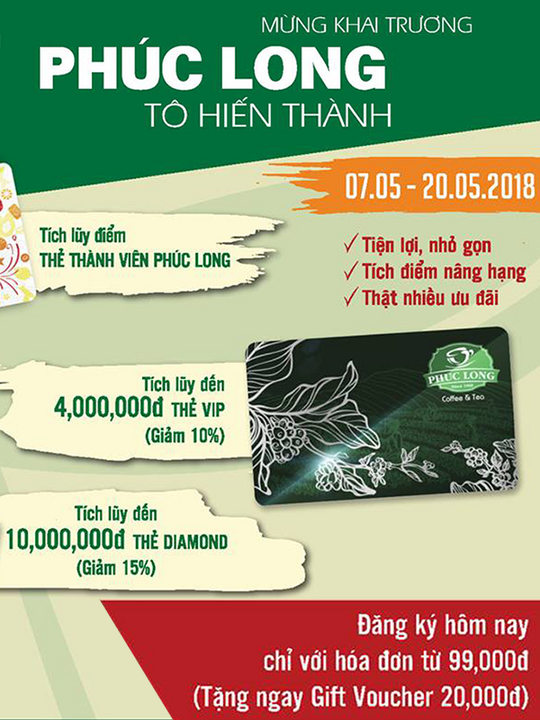 Phúc Long đăng kí thành viên nhận voucher 20k