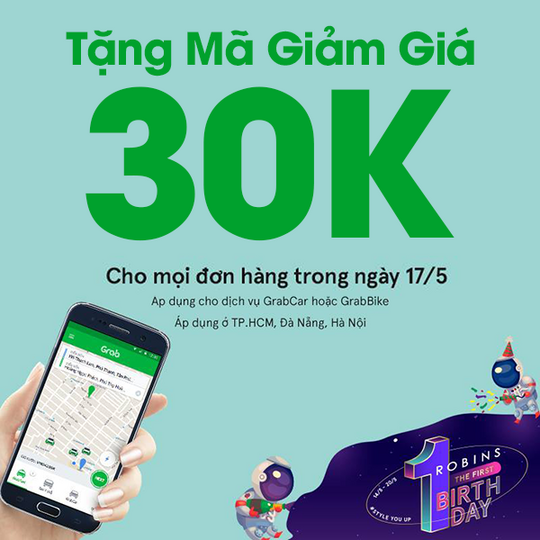 ROBINS Online tặng mã giảm giá Grab 30k