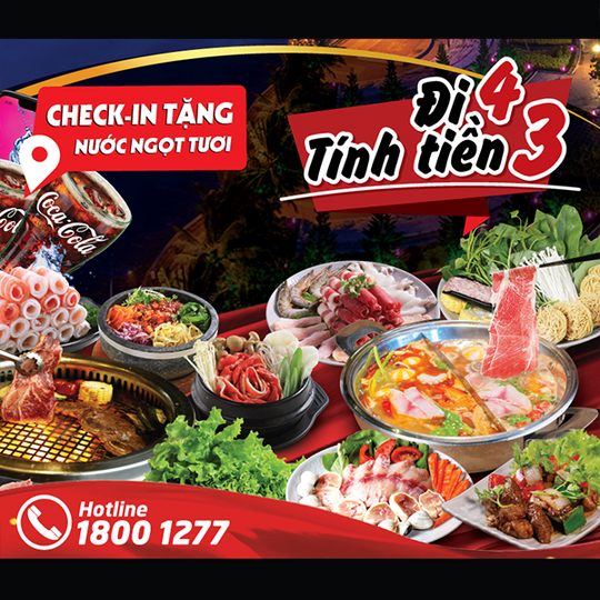 King BBQ đi 4 tính tiền 3 và tặng nước ngọt