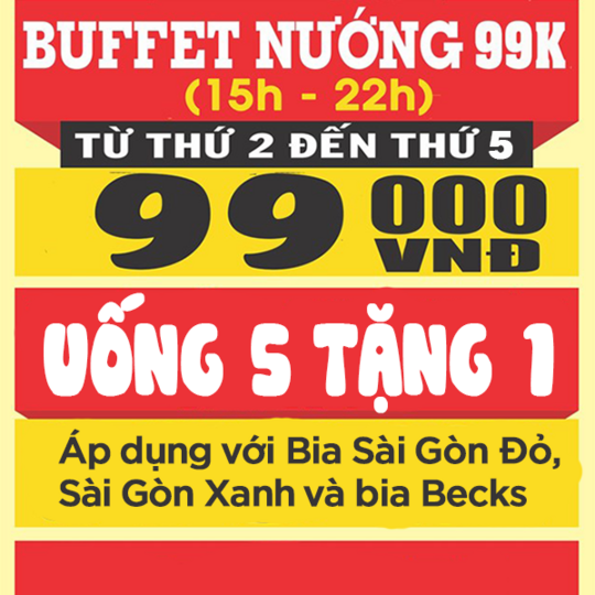 Lòng Nướng Chú Tèo uống 5 tặng 1 và buffet chỉ 99k