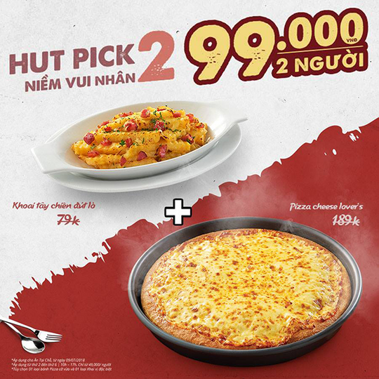 Pizza Hut ưu đãi combo 2 người chỉ từ 99k