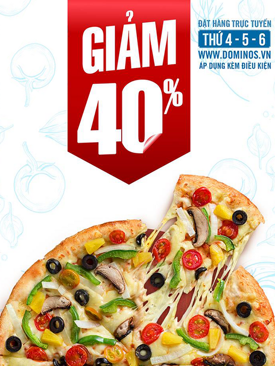 Domino giảm 40% cho bánh khi mua kèm nước