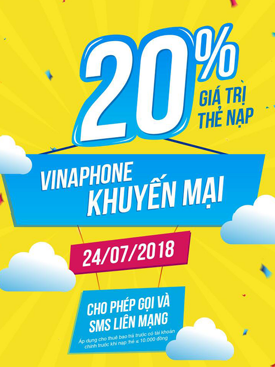 Vinaphone tặng 20% cho TB nhận tin nhắn ngày 24/7