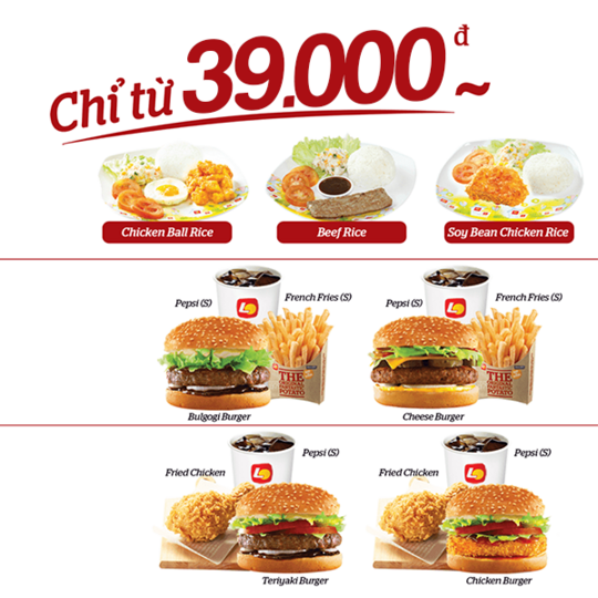 Lotteria combo gà rán chỉ từ 39k - 99k