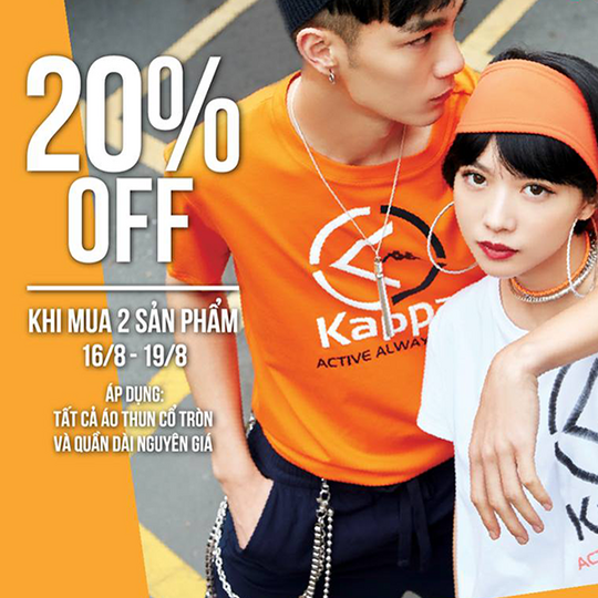 Hoàng Phúc giảm 20% khi mua 2 sản phẩm Kappa