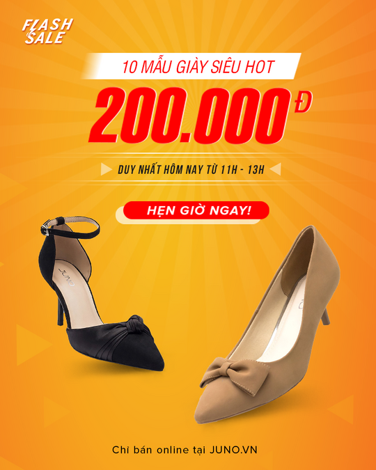 Juno đồng giá 10 mẫu giày 200k khi mua online