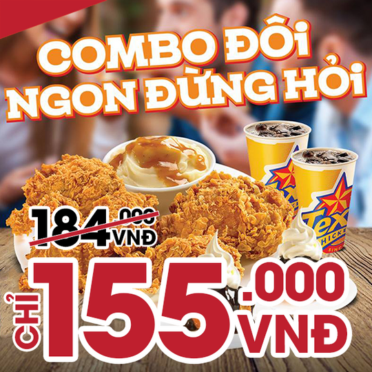 Texas Chicken ưu đãi combo gà rán chỉ 155k