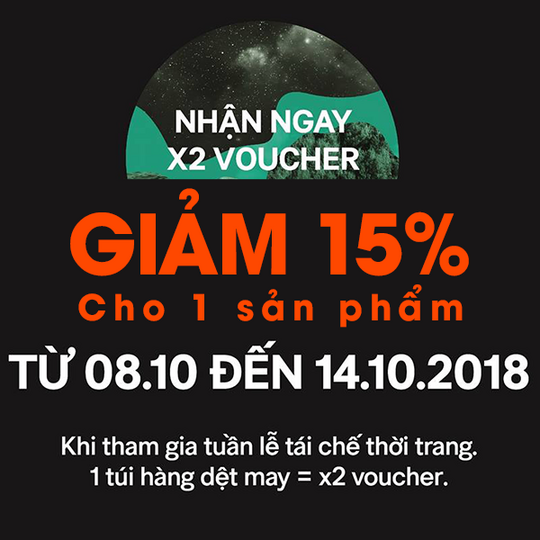 H&M tặng 2 voucher giảm 15% cho 1 sản phẩm