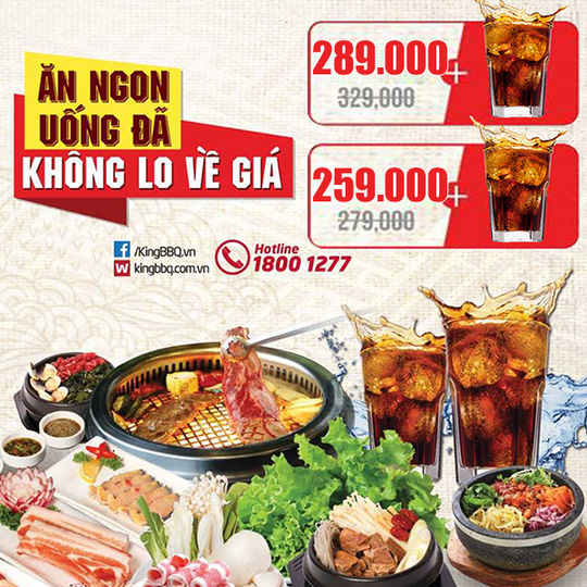 King BBQ buffet 279k chỉ còn 259k và tặng nước ngọt