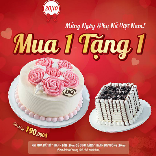 Dairy Queen ưu đãi mua 1 tặng 1 bánh kem lạnh