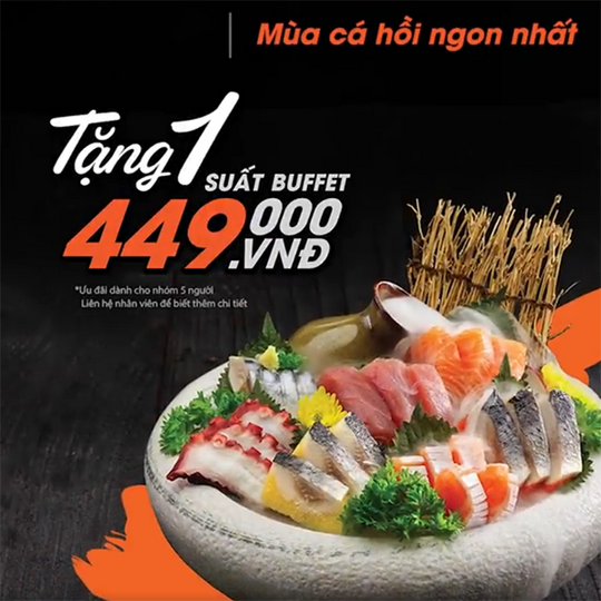 Isushi tặng buffet trị giá đến 449k cho nhóm 5 KH