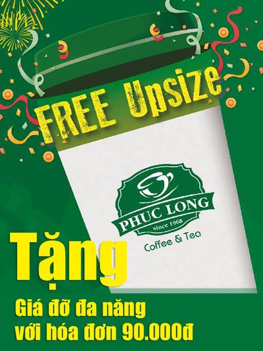 Phúc Long free Upsize và tặng giá đỡ cho HĐ từ 90k