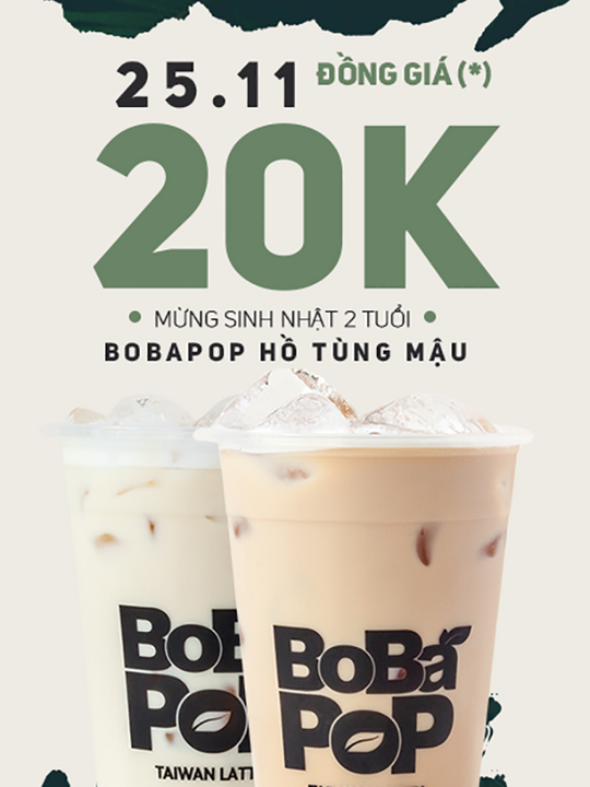 Bobapop trà sữa đồng giá chỉ 20k