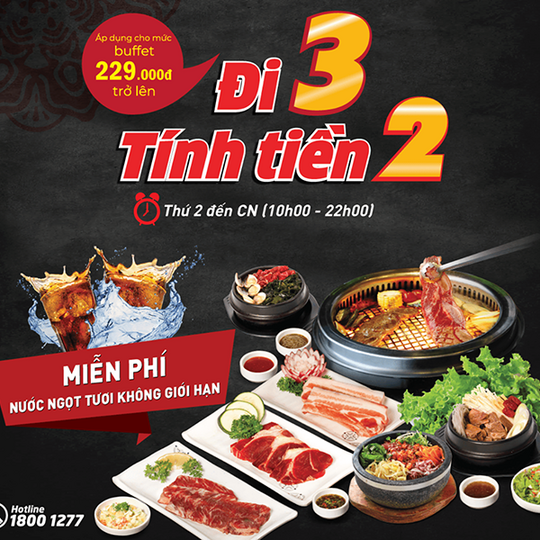 King BBQ đi 3 tính tiền 2 tại Cà Mau