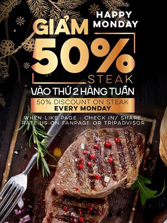 Moo Beef Steak ưu đãi đến 50% cho Beefsteak vào thứ 2