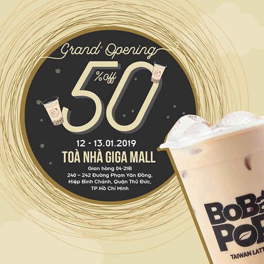 Bobapop ưu đãi 50% mừng khai trương tại Giga Mall