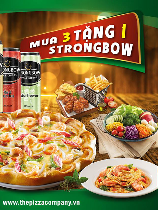 The Pizza Company mua 3 tặng 1 Strongbow vào thứ 7, chủ nhật