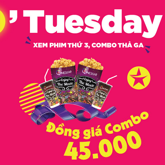 Cinestar đồng giá 45k combo vào thứ 3